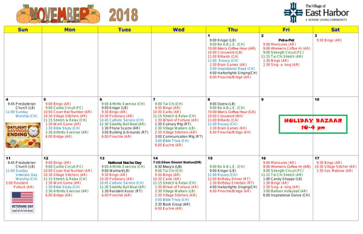 11/2018 East Harbor Calendar