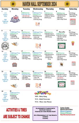 9/2024 East Harbor Calendar Memory Care