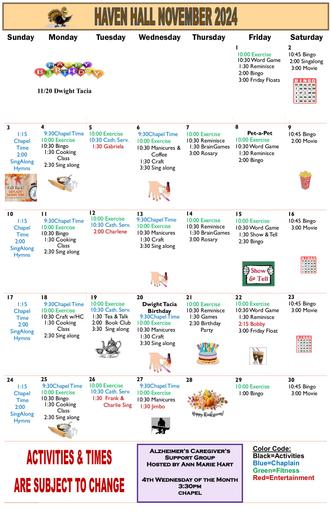 11/2024 East Harbor Calendar Memory Care