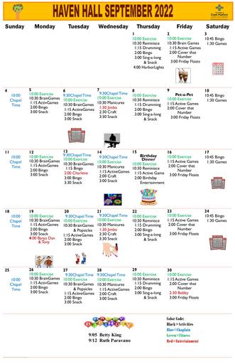 9/2022 East Harbor Calendar Memory Care