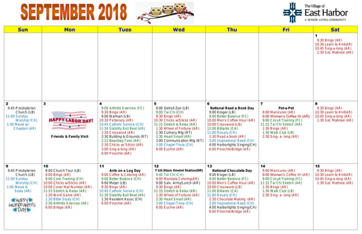 9/2018 East Harbor Calendar