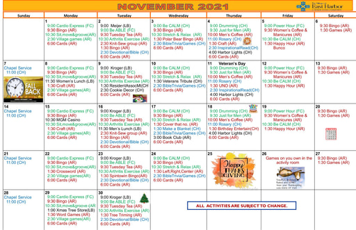 11/2021 East Harbor Calendar