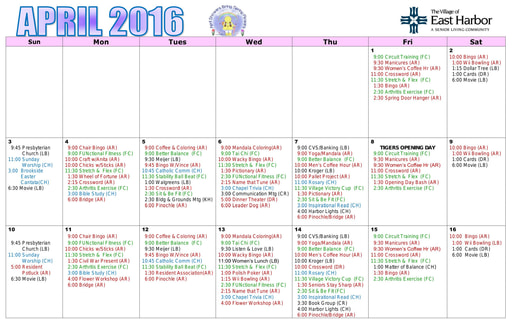 4/2016 East Harbor Calendar