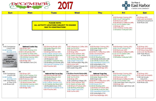 12/2017 East Harbor Calendar