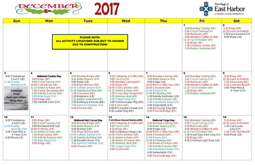 12/2017 East Harbor Calendar