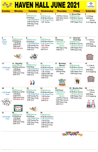 6/2021 East Harbor Calendar Memory Care