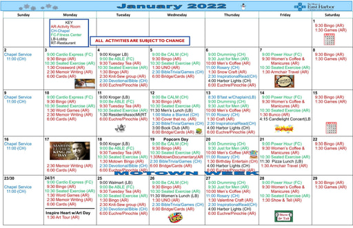 1/2022 East Harbor Calendar