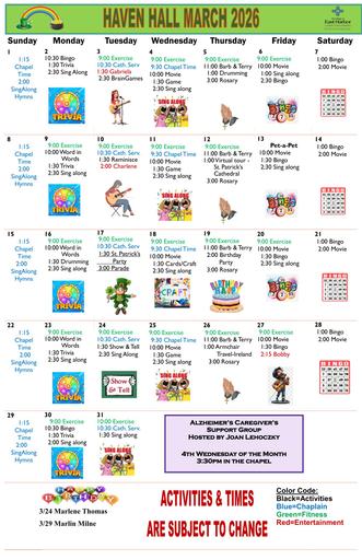 3/2026 East Harbor Calendar Memory Care