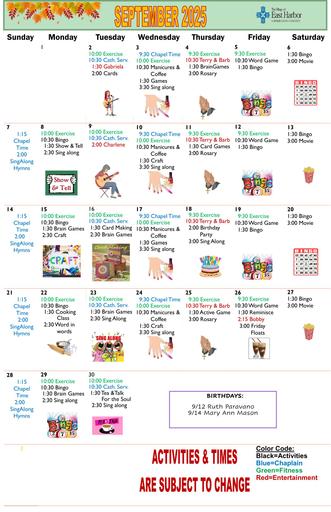 9/2025 East Harbor Calendar Memory Care