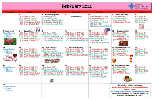 2/2021 East Harbor Calendar