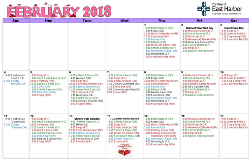 2/2018 East Harbor Calendar