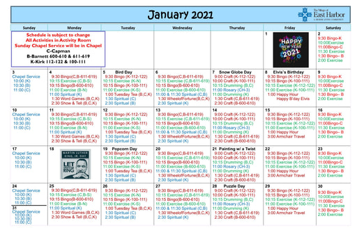 1/2021 East Harbor Calendar
