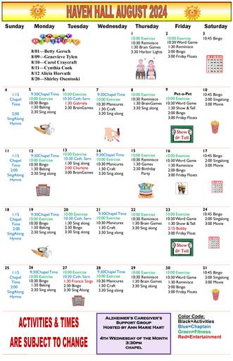 8/2024 East Harbor Calendar Memory Care