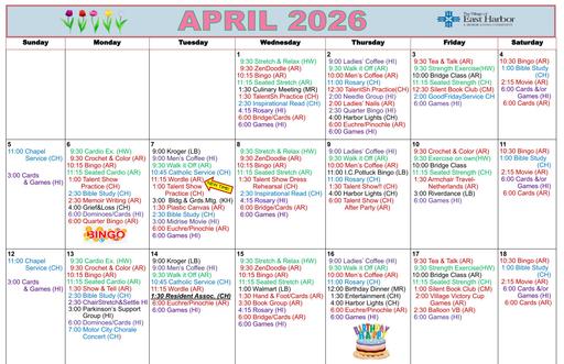 4/2026 East Harbor Calendar