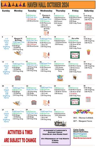 10/2024 East Harbor Calendar Memory Care