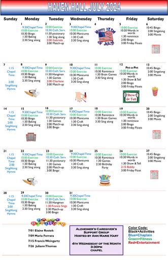7/2024 East Harbor Calendar Memory Care