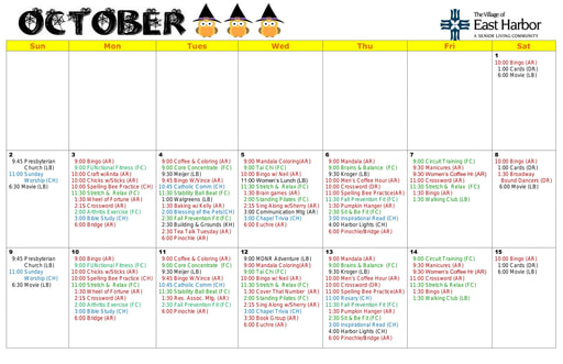 10/2016 East Harbor Calendar