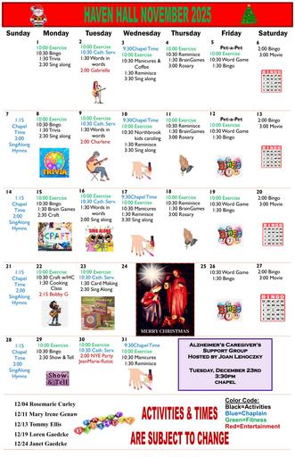 12/2025 East Harbor Calendar Memory Care