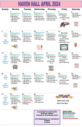 4/2024 East Harbor Calendar Memory Care