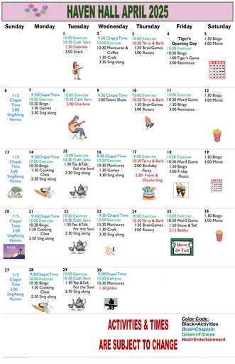 4/2025 East Harbor Calendar Memory Care