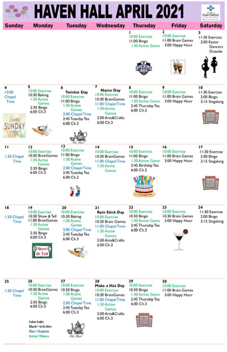 4/2021 East Harbor Calendar Memory Care