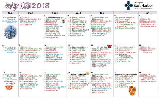 4/2018 East Harbor Calendar