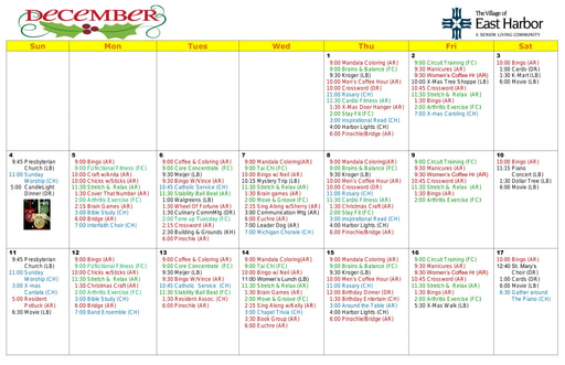 12/2016 East Harbor Calendar