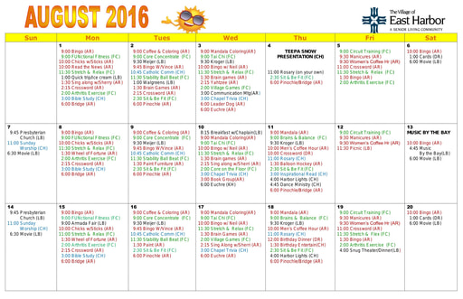 8/2016 East Harbor Calendar