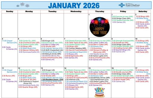 1/2026 East Harbor Calendar