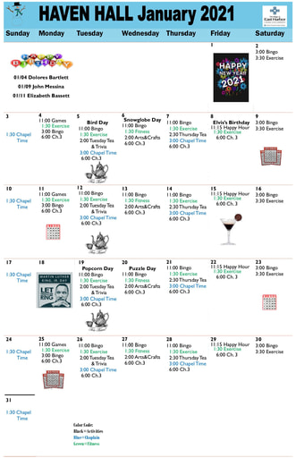 1/2021 East Harbor Calendar Memory Care