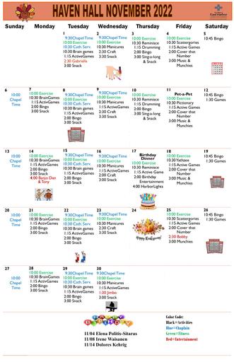 11/2022 East Harbor Calendar Memory Care