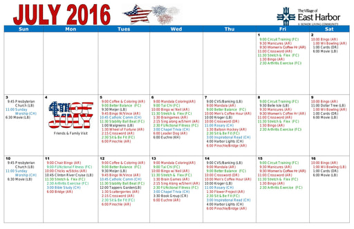 7/2016 East Harbor Calendar