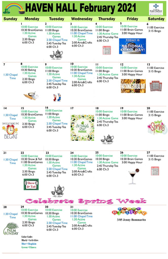 3/2021 East Harbor Calendar Memory Care