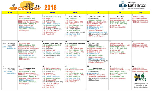 10/2018 East Harbor Calendar